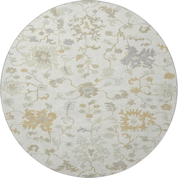 HomeRoots 8' Washable Round Rug with Elegant Floral Design, UV Protection, Stain Resistance & Easy Care 705908