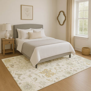 HomeRoots 8' X 10' Ivory Beige & Gray Floral Area Rug - Washable, Stain-Resistant, UV Protected for Durability! 705909
