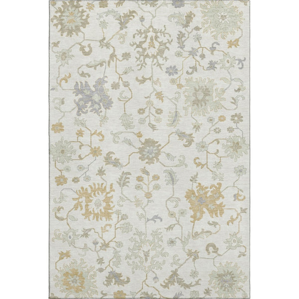 HomeRoots 8' X 10' Ivory Beige & Gray Floral Area Rug - Washable, Stain-Resistant, UV Protected for Durability! 705909
