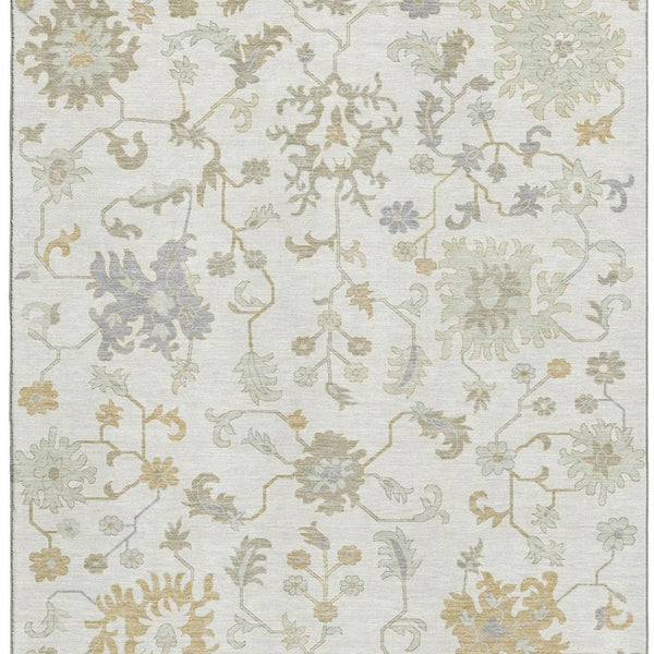 HomeRoots 9' X 12' Ivory Beige & Gray Floral Area Rug - Washable, Stain Resistant, UV Protected for Families 705910