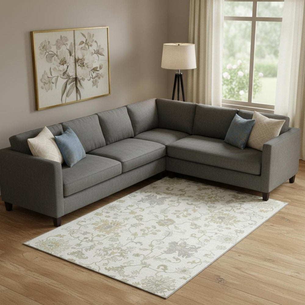 HomeRoots 10' Washable Ivory Beige & Gray Floral Area Rug – Durable, UV-Protected, Perfect for Busy Homes 705911