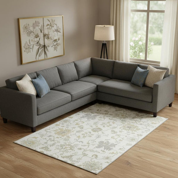 HomeRoots 10' Washable Ivory Beige & Gray Floral Area Rug – Durable, UV-Protected, Perfect for Busy Homes 705911