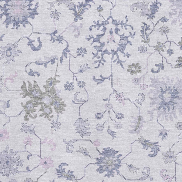 HomeRoots 5' X 8' Floral Area Rug in Lavender & Gray – Washable, UV-Protected, Durable & Family-Friendly Design 705913