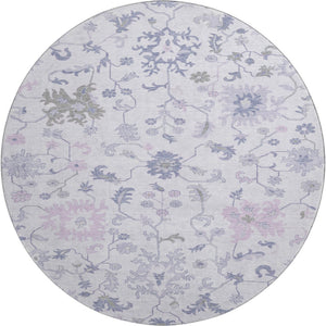 HomeRoots 8' Floral Washable Round Rug in Lavender & Gray - Durable, Stain Resistant, UV Protected, Non-Slip 705914