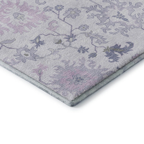 HomeRoots 8' Floral Washable Round Rug in Lavender & Gray - Durable, Stain Resistant, UV Protected, Non-Slip 705914