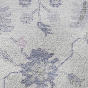 HomeRoots 8' Floral Washable Round Rug in Lavender & Gray - Durable, Stain Resistant, UV Protected, Non-Slip 705914