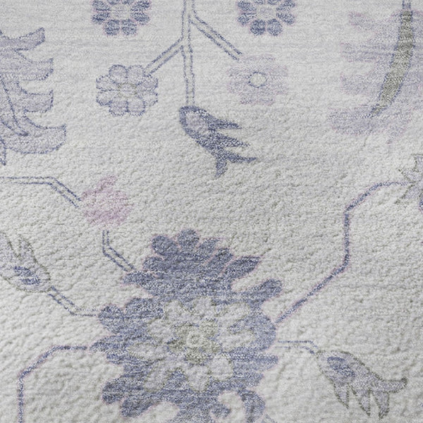 HomeRoots 8' Floral Washable Round Rug in Lavender & Gray - Durable, Stain Resistant, UV Protected, Non-Slip 705914