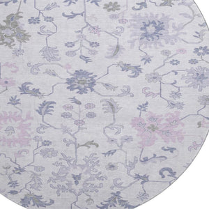HomeRoots 8' Floral Washable Round Rug in Lavender & Gray - Durable, Stain Resistant, UV Protected, Non-Slip 705914