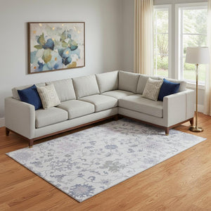 HomeRoots 9' X 12' Elegant Lavender & Gray Floral Area Rug – Washable, Stain-Resistant, UV Protected Design 705916