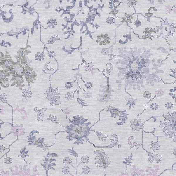 HomeRoots 9' X 12' Elegant Lavender & Gray Floral Area Rug – Washable, Stain-Resistant, UV Protected Design 705916