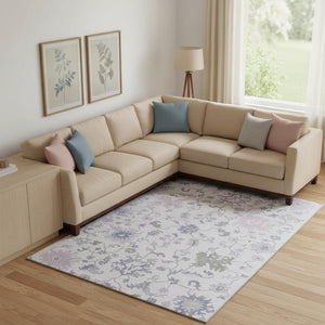 HomeRoots 10' X 14' Floral Area Rug in Lavender & Gray – Washable, UV Protected, Perfect for Pets & Kids! 705917