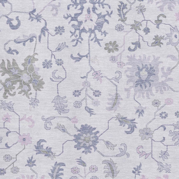 HomeRoots 10' X 14' Floral Area Rug in Lavender & Gray – Washable, UV Protected, Perfect for Pets & Kids! 705917