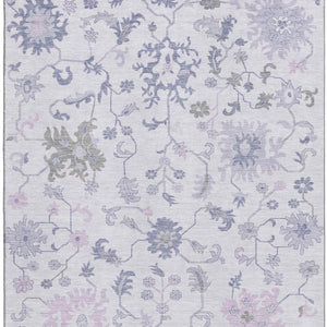 HomeRoots 10' X 14' Floral Area Rug in Lavender & Gray – Washable, UV Protected, Perfect for Pets & Kids! 705917