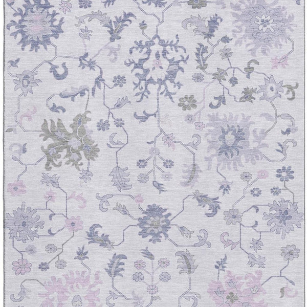 HomeRoots 10' X 14' Floral Area Rug in Lavender & Gray – Washable, UV Protected, Perfect for Pets & Kids! 705917