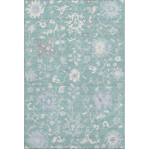 HomeRoots 5' X 8' Pale Aqua & Ivory Floral Area Rug - Washable, UV Protected, Ideal for High-Traffic Spaces! 705919