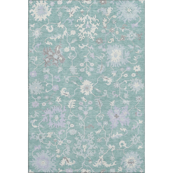 HomeRoots 5' X 8' Pale Aqua & Ivory Floral Area Rug - Washable, UV Protected, Ideal for High-Traffic Spaces! 705919