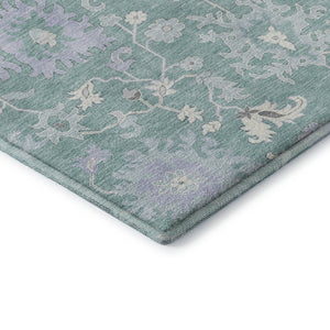 HomeRoots 5' X 8' Pale Aqua & Ivory Floral Area Rug - Washable, UV Protected, Ideal for High-Traffic Spaces! 705919