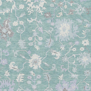 HomeRoots 5' X 8' Pale Aqua & Ivory Floral Area Rug - Washable, UV Protected, Ideal for High-Traffic Spaces! 705919