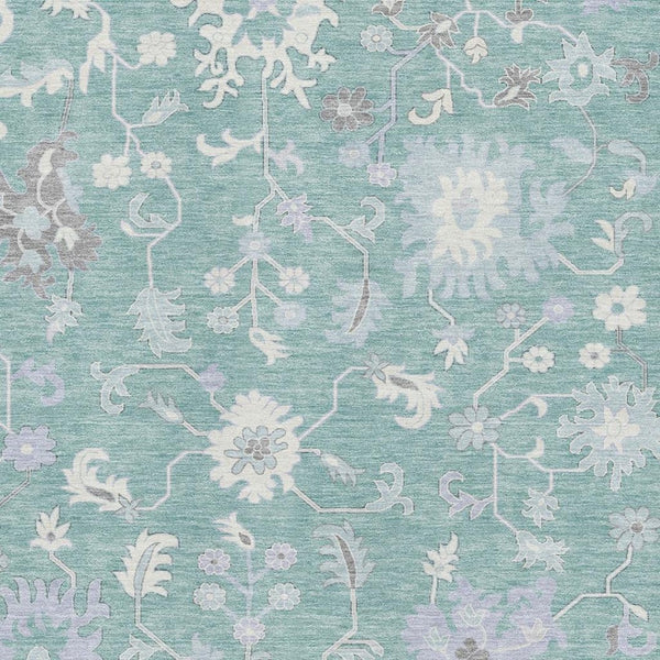 HomeRoots 5' X 8' Pale Aqua & Ivory Floral Area Rug - Washable, UV Protected, Ideal for High-Traffic Spaces! 705919