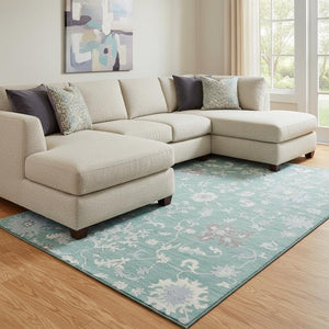 HomeRoots 8' X 10' Pale Aqua Floral Area Rug – Washable, Durable, UV Protected, Perfect for Kids and Pets! 705921