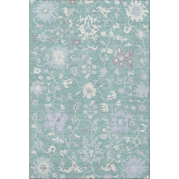 HomeRoots 8' X 10' Pale Aqua Floral Area Rug – Washable, Durable, UV Protected, Perfect for Kids and Pets! 705921