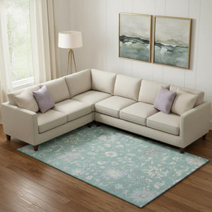 HomeRoots 9' X 12' Pale Aqua & Ivory Floral Washable Area Rug - Stain-Resistant, UV-Protected, Family-Friendly 705922