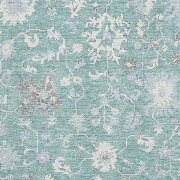 HomeRoots 9' X 12' Pale Aqua & Ivory Floral Washable Area Rug - Stain-Resistant, UV-Protected, Family-Friendly 705922