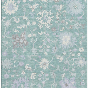HomeRoots 9' X 12' Pale Aqua & Ivory Floral Washable Area Rug - Stain-Resistant, UV-Protected, Family-Friendly 705922