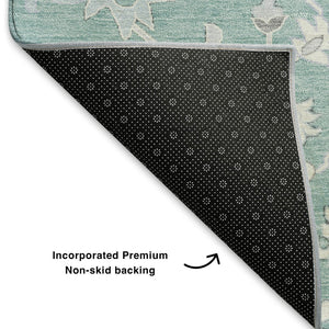 HomeRoots 10' X 14' Pale Aqua Floral Area Rug – Washable, UV Protected, Soft, Durable & Perfect for Busy Homes! 705923
