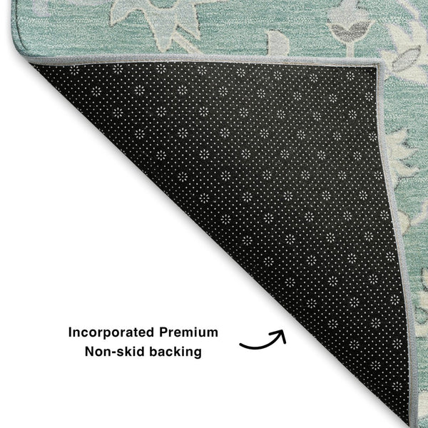 HomeRoots 10' X 14' Pale Aqua Floral Area Rug – Washable, UV Protected, Soft, Durable & Perfect for Busy Homes! 705923