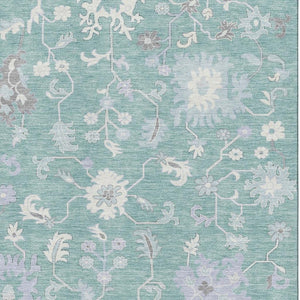 HomeRoots 10' X 14' Pale Aqua Floral Area Rug – Washable, UV Protected, Soft, Durable & Perfect for Busy Homes! 705923