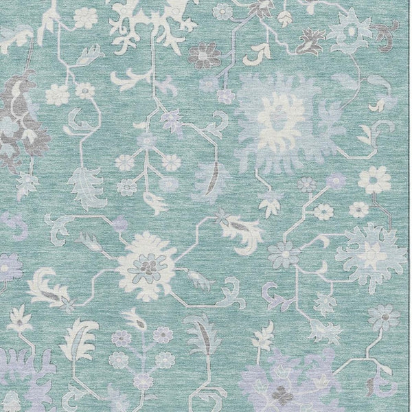 HomeRoots 10' X 14' Pale Aqua Floral Area Rug – Washable, UV Protected, Soft, Durable & Perfect for Busy Homes! 705923