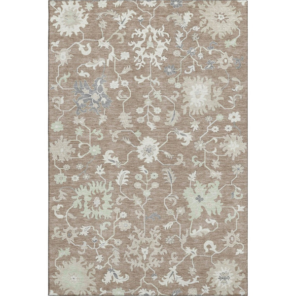 HomeRoots 5' X 8' Floral Washable Area Rug in Taupe, Ivory & Gray - UV Protected, Stain Resistant & Durable Design 705925