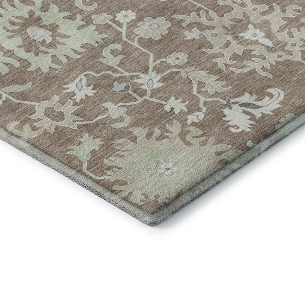 HomeRoots 5' X 8' Floral Washable Area Rug in Taupe, Ivory & Gray - UV Protected, Stain Resistant & Durable Design 705925