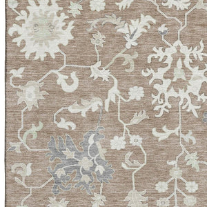 HomeRoots 5' X 8' Floral Washable Area Rug in Taupe, Ivory & Gray - UV Protected, Stain Resistant & Durable Design 705925