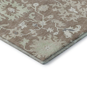 HomeRoots 8' Washable Round Rug with Elegant Taupe, Ivory & Gray Floral Design - UV Protected & Stain Resistant 705926