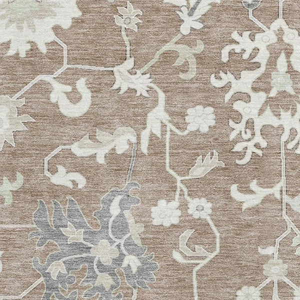 HomeRoots 8' X 10' Washable Floral Area Rug in Taupe, Ivory & Gray - Durable, Stain Resistant, UV Protected! 705927