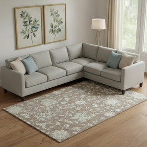 HomeRoots 9' X 12' Washable Floral Area Rug in Taupe, Ivory & Gray - Stain-Resistant, UV Protected, Non-Slip Design 705928