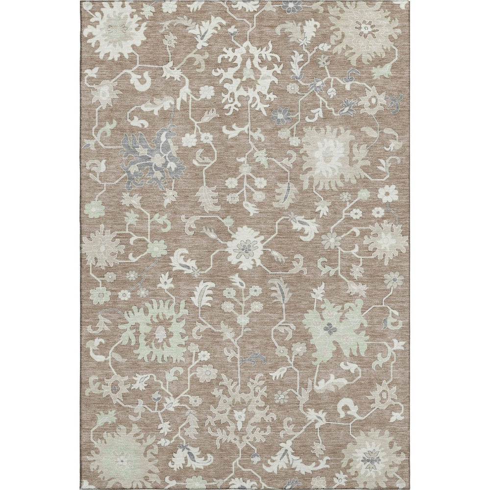 HomeRoots 9' X 12' Washable Floral Area Rug in Taupe, Ivory & Gray - Stain-Resistant, UV Protected, Non-Slip Design 705928