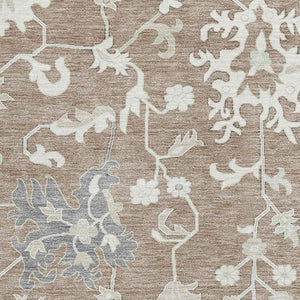 HomeRoots 9' X 12' Washable Floral Area Rug in Taupe, Ivory & Gray - Stain-Resistant, UV Protected, Non-Slip Design 705928