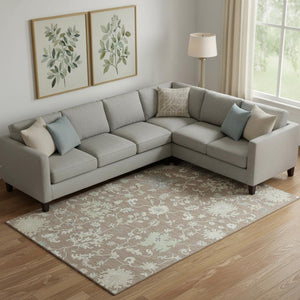 HomeRoots 10' X 14' Floral Area Rug in Taupe, Ivory & Gray - Washable, UV Protected & Perfect for Busy Homes 705929