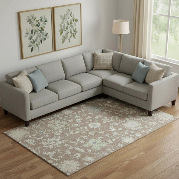 HomeRoots 10' X 14' Floral Area Rug in Taupe, Ivory & Gray - Washable, UV Protected & Perfect for Busy Homes 705929
