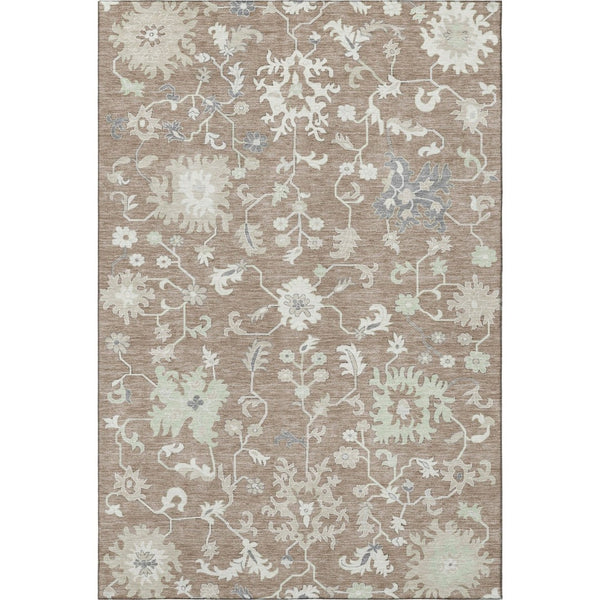 HomeRoots 10' X 14' Floral Area Rug in Taupe, Ivory & Gray - Washable, UV Protected & Perfect for Busy Homes 705929