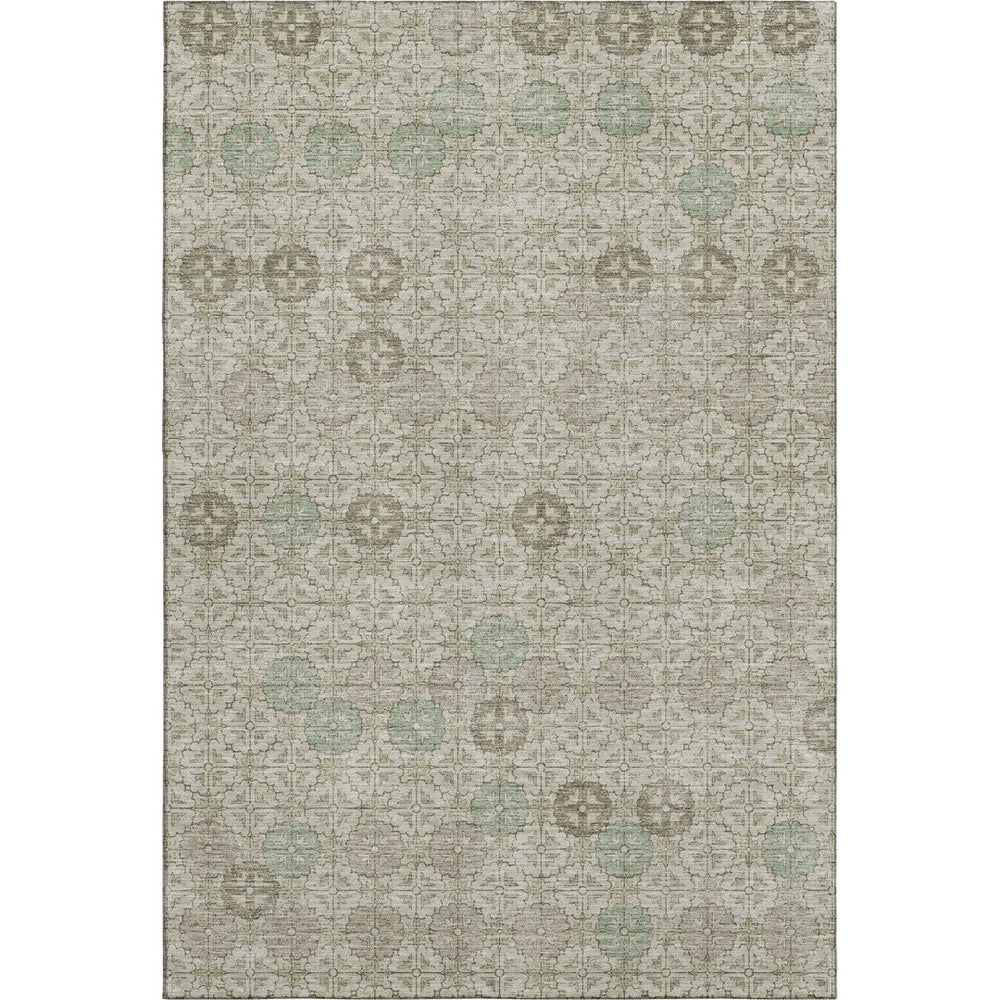 HomeRoots 5' X 8' Beige And Taupe Geometric Area Rug – Washable, UV-Protected, Stylish for High-Traffic Spaces 705931