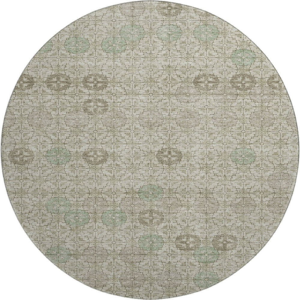 HomeRoots 8' Beige and Taupe Geometric Round Rug – Washable, UV-Protected, Perfect for Modern Spaces! 705932