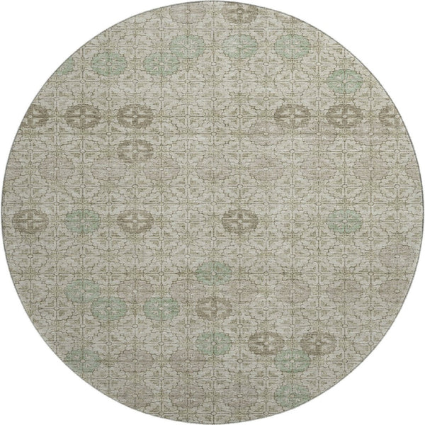 HomeRoots 8' Beige and Taupe Geometric Round Rug – Washable, UV-Protected, Perfect for Modern Spaces! 705932