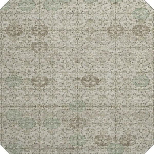 HomeRoots 8' Beige and Taupe Geometric Round Rug – Washable, UV-Protected, Perfect for Modern Spaces! 705932
