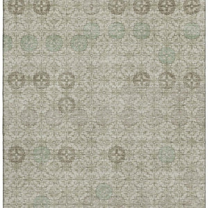 HomeRoots 8' X 10' Beige & Taupe Geometric Washable Area Rug – UV Protected, Stain Resistant for Family Spaces 705933