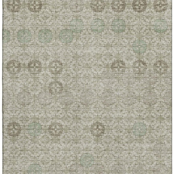 HomeRoots 8' X 10' Beige & Taupe Geometric Washable Area Rug – UV Protected, Stain Resistant for Family Spaces 705933