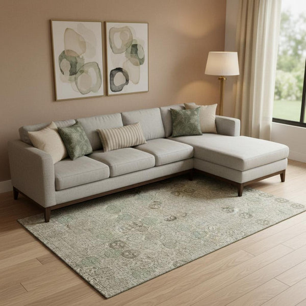 HomeRoots 9' X 12' Beige & Taupe Geometric Area Rug - Washable, UV-Protected, Ideal for High-Traffic Spaces! 705934